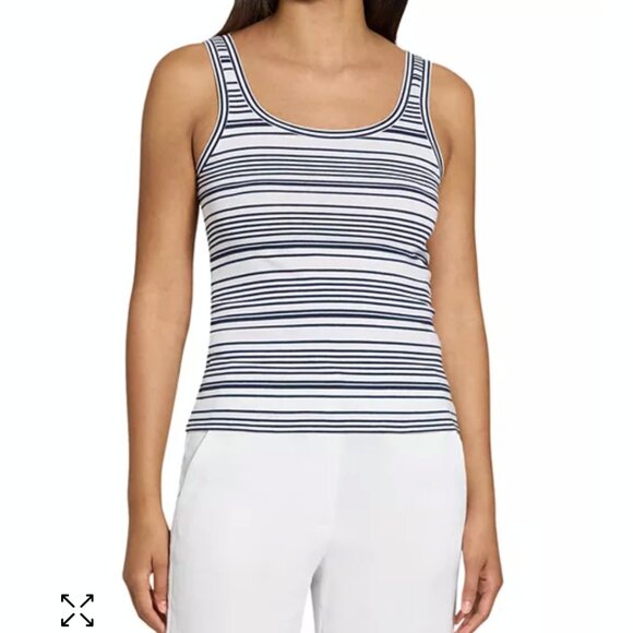 New Condition Small Theory Dark Navy White Striped Bram Tank - Picture 1 of 7
